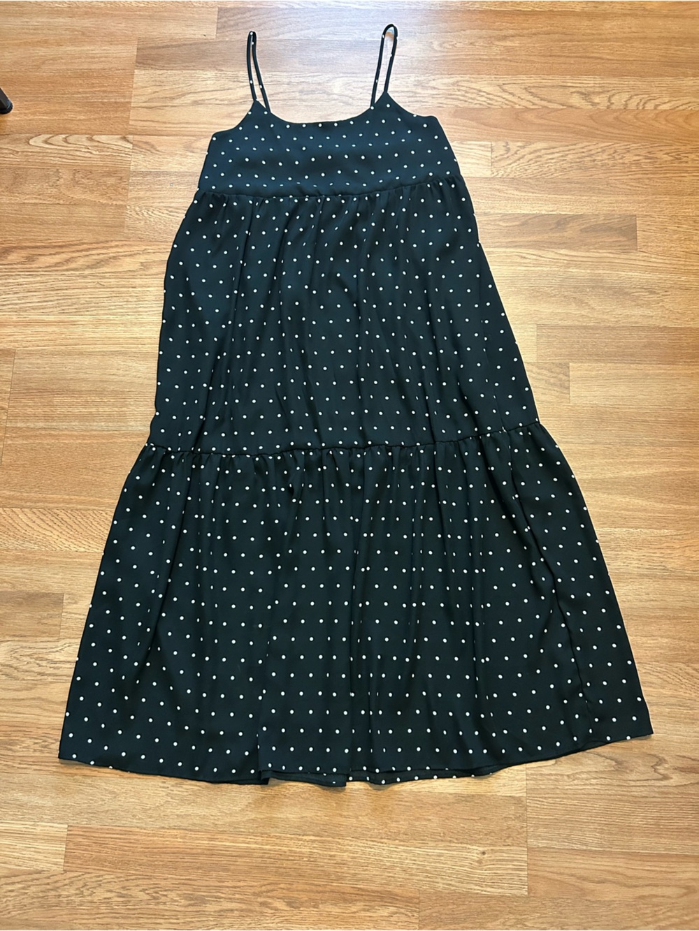 The Vanity Room Black Maxi dress with White Polka Dots sleeveless .Size small